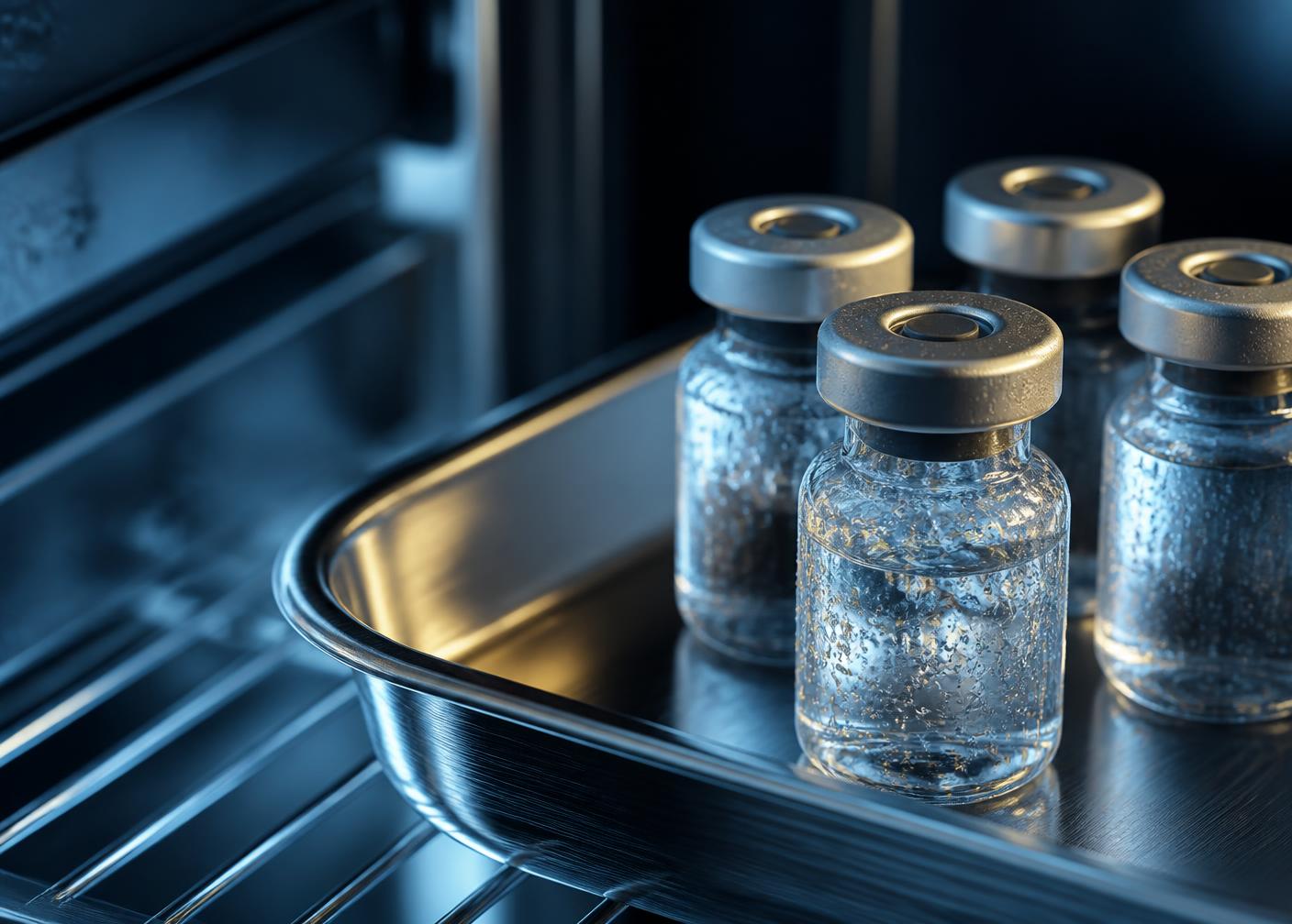 Vaccine vials stored under refrigeration